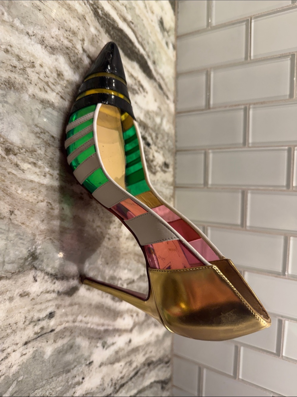 Christian Louboutin Multicolor Striped Pointed Toe Stilettos - Picture 10 of 14